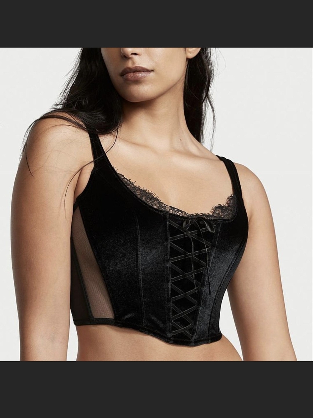NWT Victoria's Secret Dream Angels Black Velvet Lace Up Corset Bustier Top